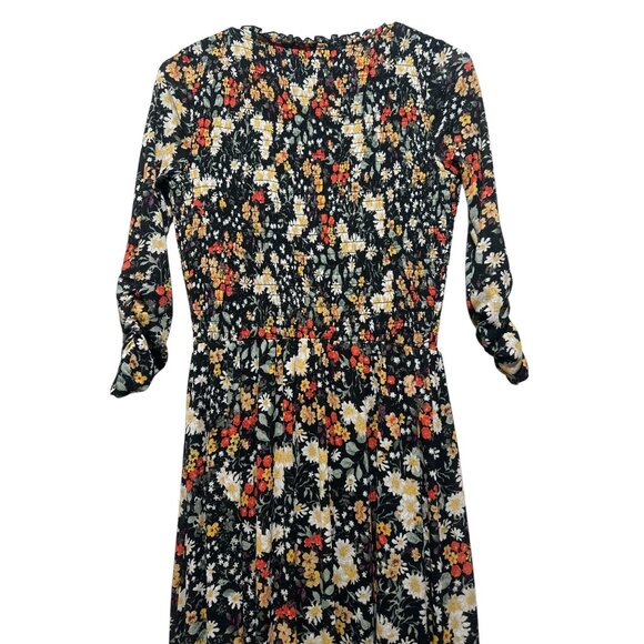 Anthropologie Omya Fall Flora Maxi Dress XS Back Orange Smocked Waist Scoop Neck - Picture 14 of 16